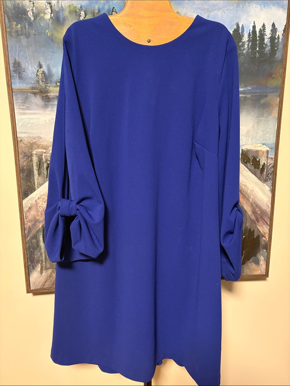 Royal Blue Long Sleeve Shift Dress with Knot Sleeves